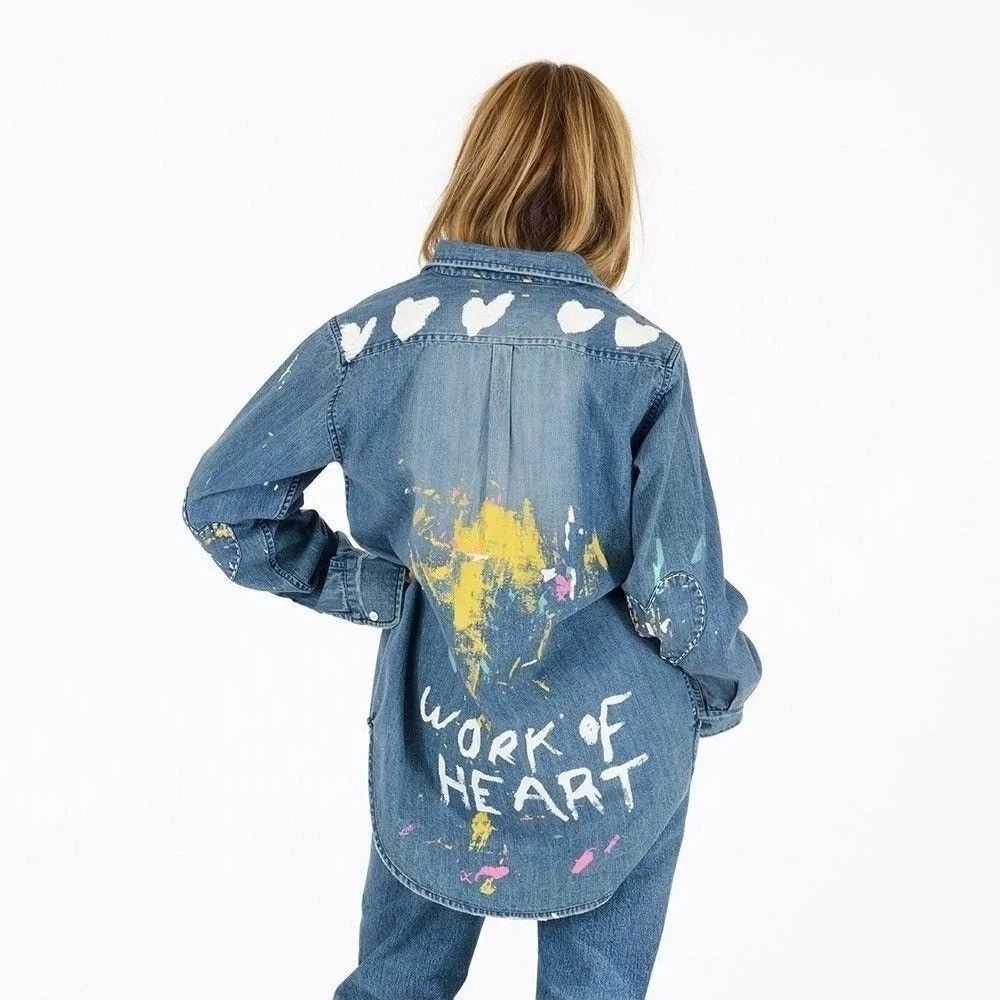 Kerri Rosenthal Mia Studio Shirt Top Long Sleeve Printed Artwork Cotton M 287191